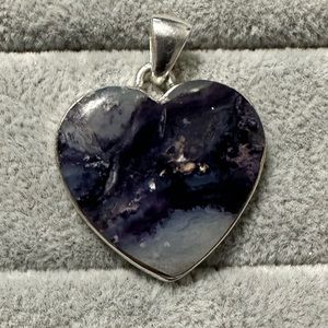 New Sterling Silver Purple Morado Violet Flame Opal Heart Pendant Crystal Gem